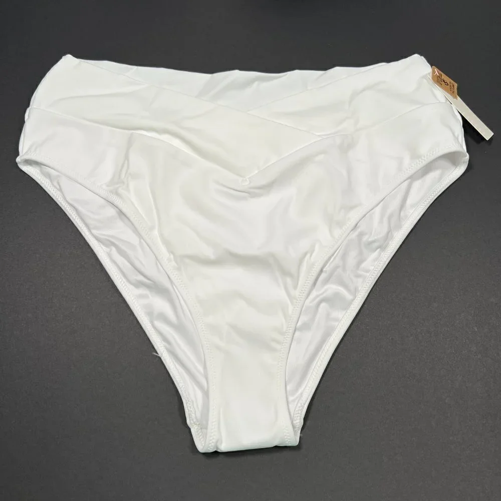 Victoria Secret Pink XXL 2XL High Waist Bikini Bottom High Leg V Front White